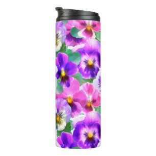 Colourful Violets Pansy Flower Pattern Thermal Tumbler