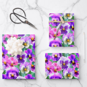Colourful Violets Pansy Flower Pattern Wrapping Paper Sheet