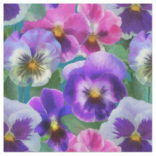 Colourful Violets Pansy Flowers Pattern Fabric