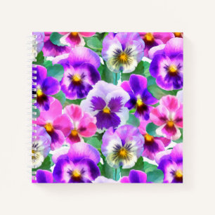 Colourful Violets Pansy Flowers Pattern Notebook