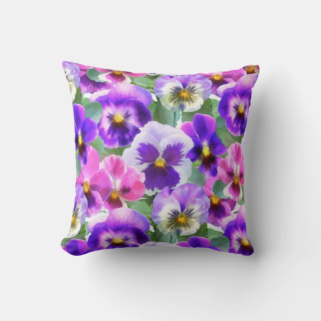 Colourful Violets Pansy Flowers Pattern Throw Pillow (Front)