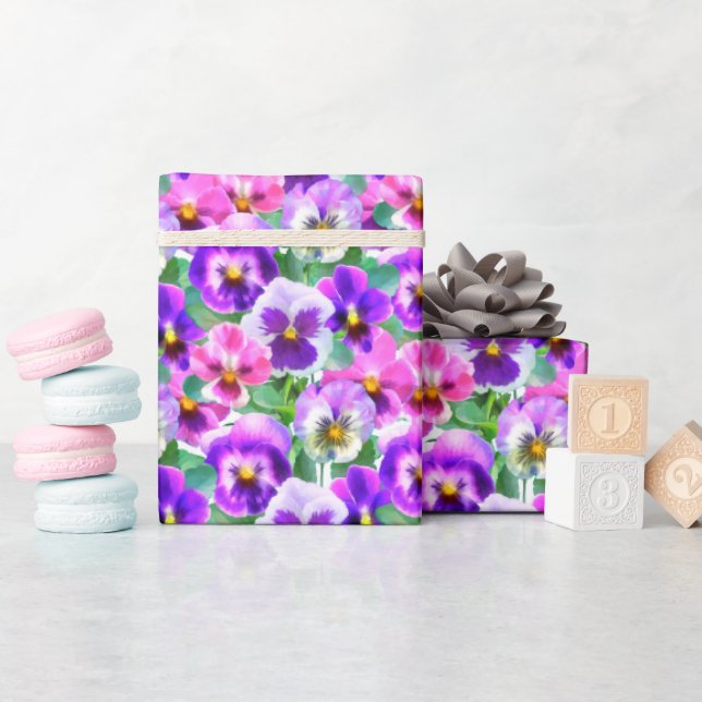 Colourful Violets Pansy Flowers Pattern  Wrapping Paper (Baby Shower)