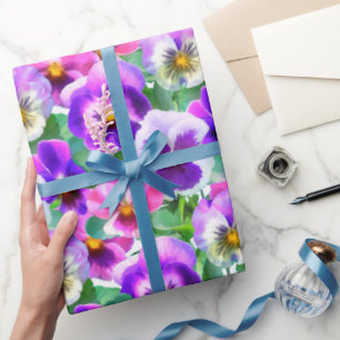 Colourful Violets Pansy Flowers Pattern Wrapping Paper