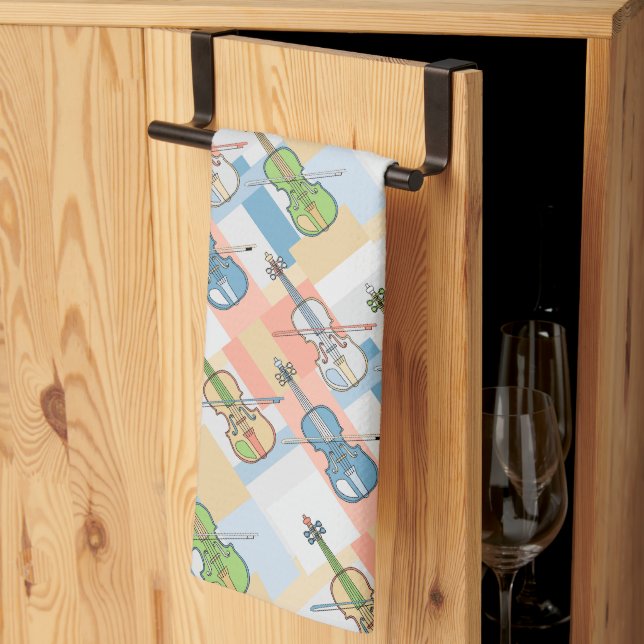 Colourful Violin Blocks Kitchen Towel (Thirds Fold)