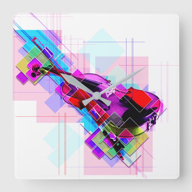 Colourful violin square wall clock (Front)