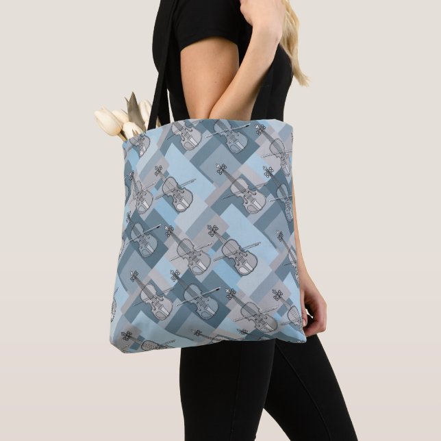 Colourful Violins Blue Grey Tote Bag (Close Up)