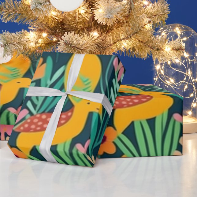 Colourful vivid flowers and birds  Wrapping Paper (Holidays)