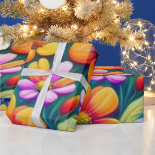Colourful vivid flowers and birds  Wrapping Paper