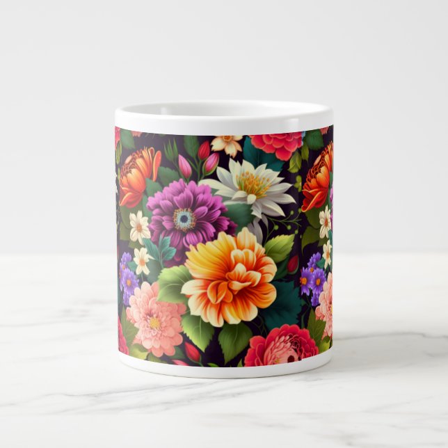 Colourful vivid flowers large coffee mug (Front)