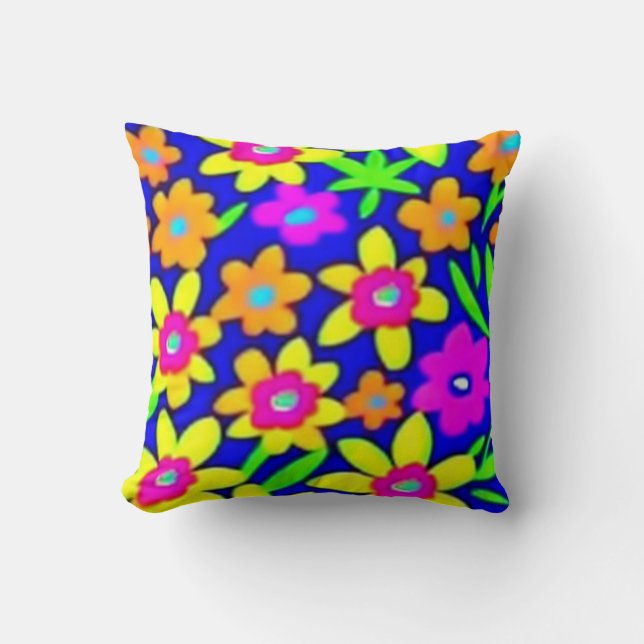 Colourful vivid flowers throw pillow (Front)