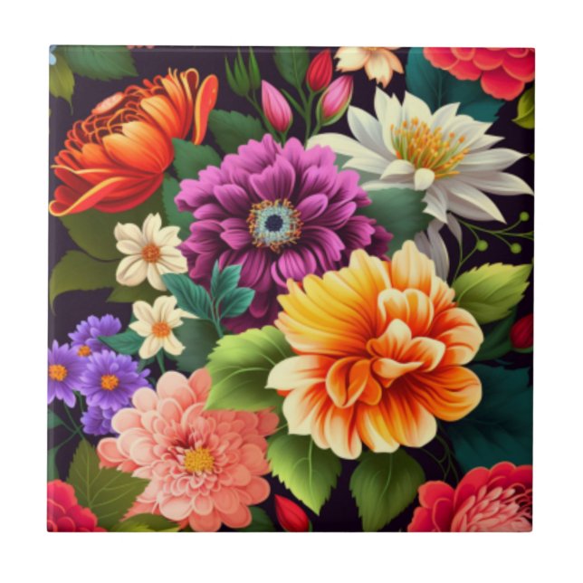 Colourful vivid flowers tile (Front)