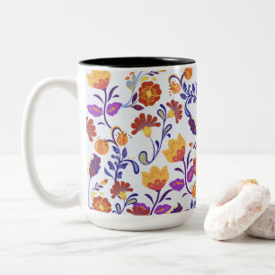 Colourful & Vivid Modern Flowers Two-Tone Coffee Mug