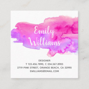 Colourful Vivid Purple Pink Watercolor Colour Square Business Card
