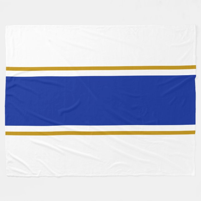 Colourful Vivid Royal Blue Racing Stripes On White Fleece Blanket (Front (Horizontal))