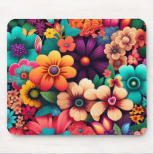 Colourful vivid vintage flowers mouse pad