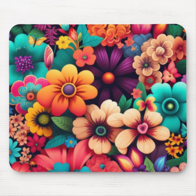 Colourful vivid  vintage flowers mouse pad (Front)