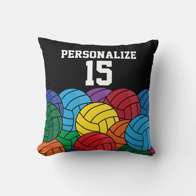 Colourful Volleyball Collage  on Black - DIYText Throw Pillow (Front)