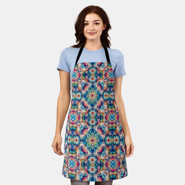 Colourful Vortex Tile Pattern Apron (Worn)