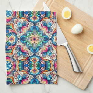 Colourful Vortex Tile Pattern Kitchen Towel