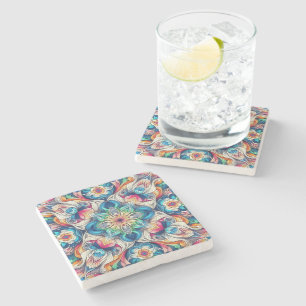 Colourful Vortex Tile Pattern Stone Coaster