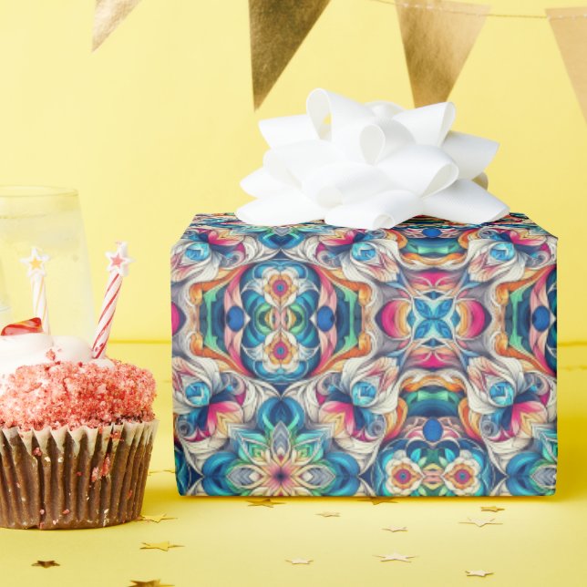 Colourful Vortex Tile Pattern Wrapping Paper (Birthday Party)