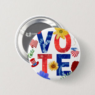 Colourful Vote American Flag Eagle Flower w White 2 Inch Round Button