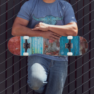 Colourful wall, door and shutters skateboard