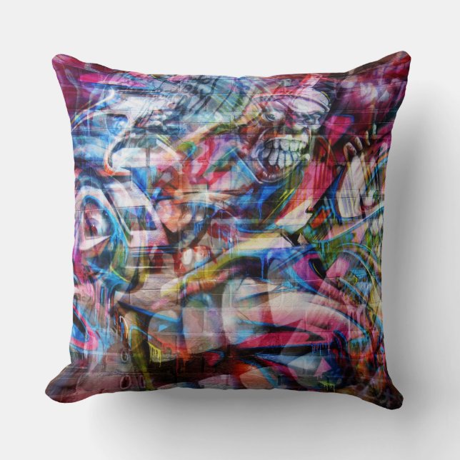 Colourful Wall Graffiti Illustration Throw Pillow (Front)