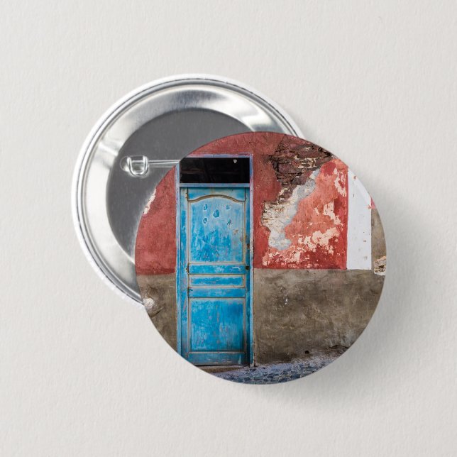 Colourful wall with blue door 2 inch round button (Front & Back)