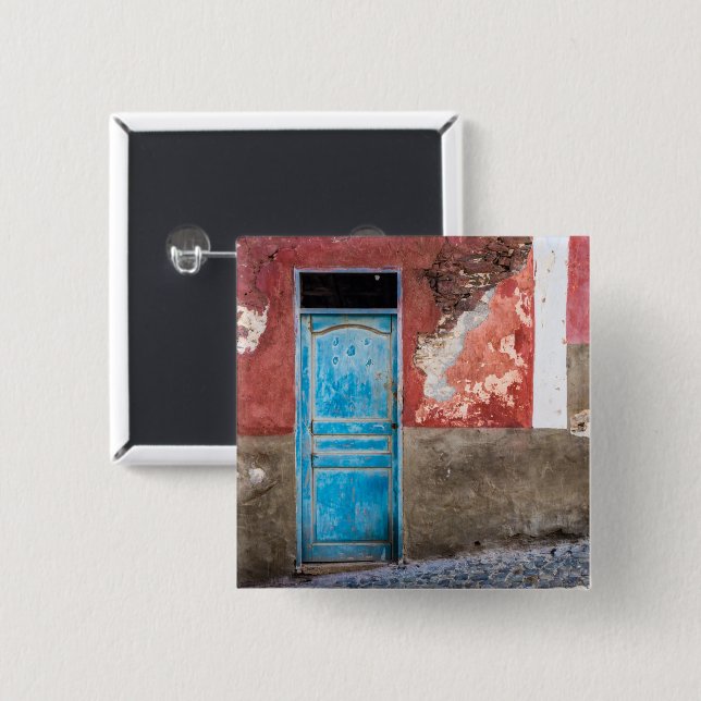 Colourful wall with blue door 2 inch square button (Front & Back)