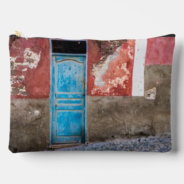 Colourful wall with blue door accessory pouch (Front)