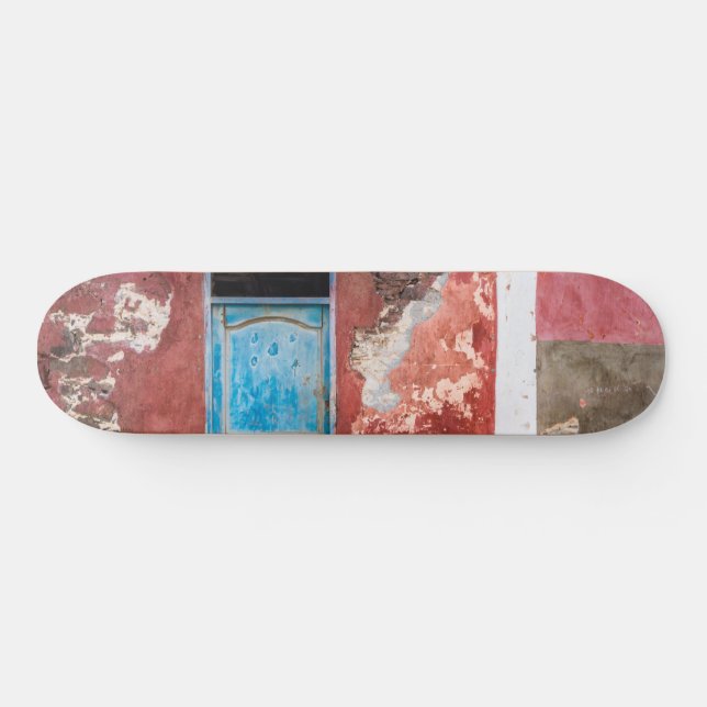 Colourful wall with blue door skateboard (Horz)