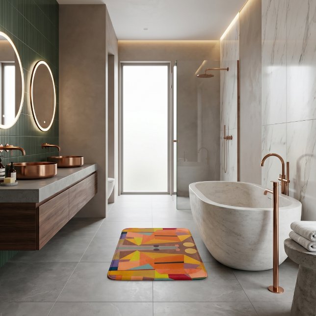 Colourful Warm  Abstract Vintage Geometric Pattern Bath Mat (Creator Uploaded)