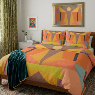 Colourful Warm  Abstract Vintage Geometric Pattern Pillowcase