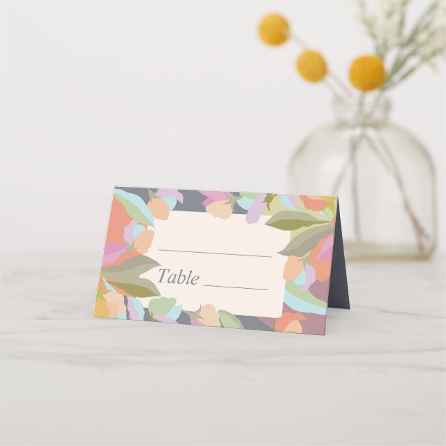 Colourful Warm Floral Elegance Boho Wedding Place Card (Front)