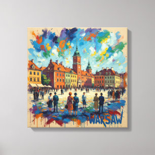 Colourful Warsaw Old Town Square Art Canvas Print