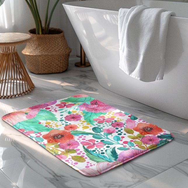 Colourful Water Colour Floral Pattern Bath Mat (Creator Uploaded)