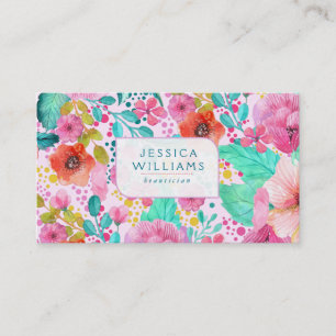 Colourful Water Colour Floral Pattern Business Card