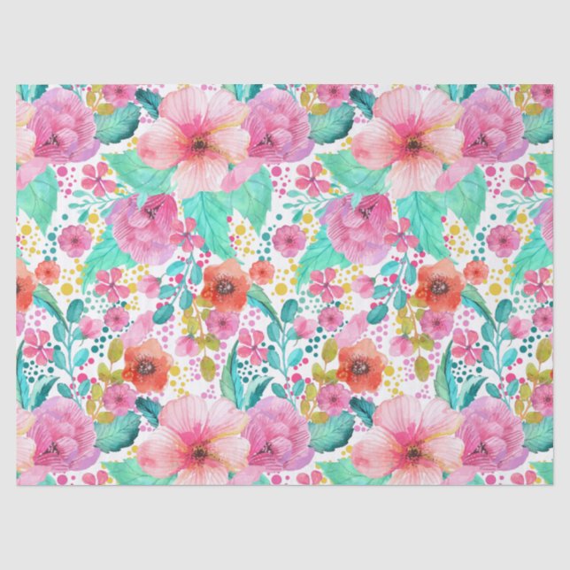 Colourful Water Colour Floral Pattern Tissue Paper (Front)