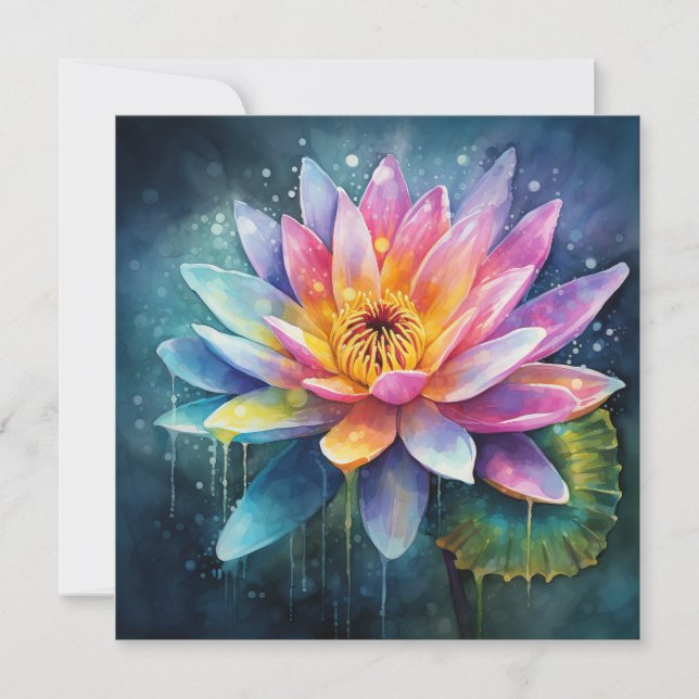 Colourful Water Lily Watercolor Design Card (Front)