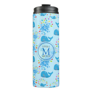 Colourful Water Splash Blue Whale Monogram Pattern Thermal Tumbler