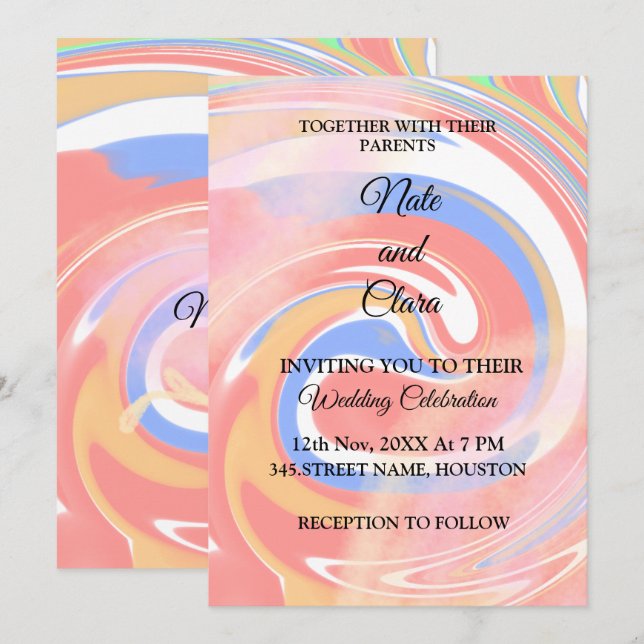Colourful watercolor abstract add name text invitation (Front/Back)