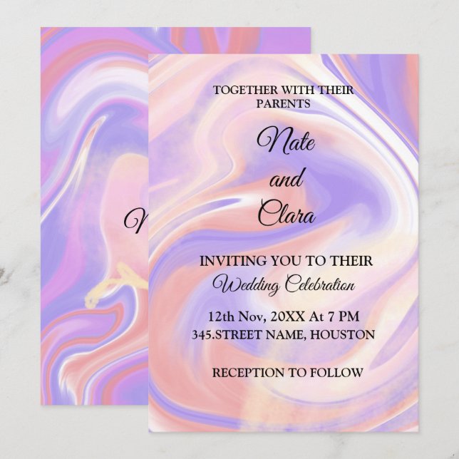 Colourful watercolor abstract add name text invitation (Front/Back)