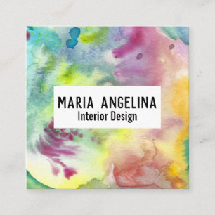 Colourful watercolor abstract art modern splashes square business card