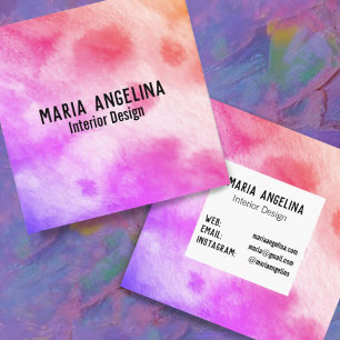 Colourful watercolor abstract art pink peach square business card