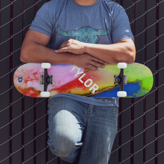 Colourful Watercolor Abstract Dd Brand  Skateboard (Outdoor 3)