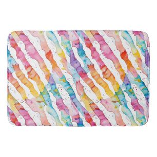 Colourful Watercolor Abstract Stripes Bath Mat