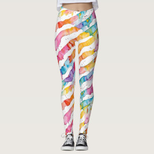 Colourful Watercolor Abstract Stripes Leggings