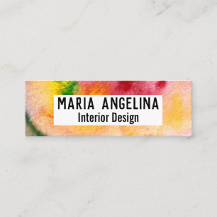 Colourful watercolor abstract swirls red yellow mini business card