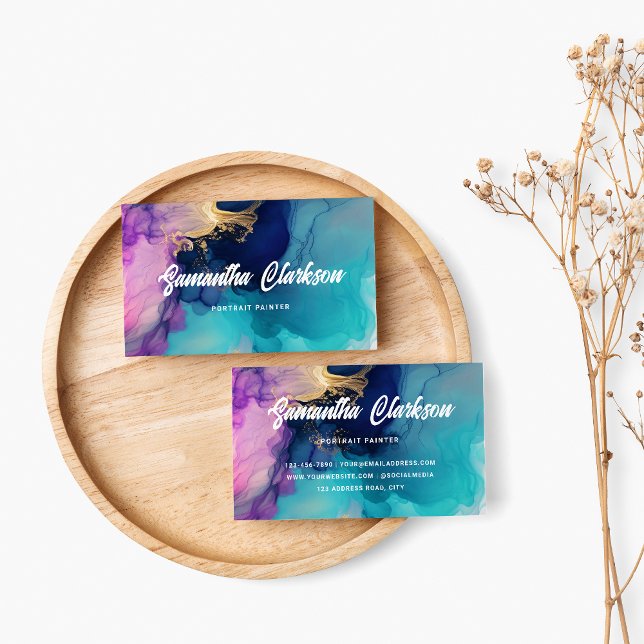 Colourful Watercolor Abstract Thick Cursive Script Business Card (Creator Uploaded)